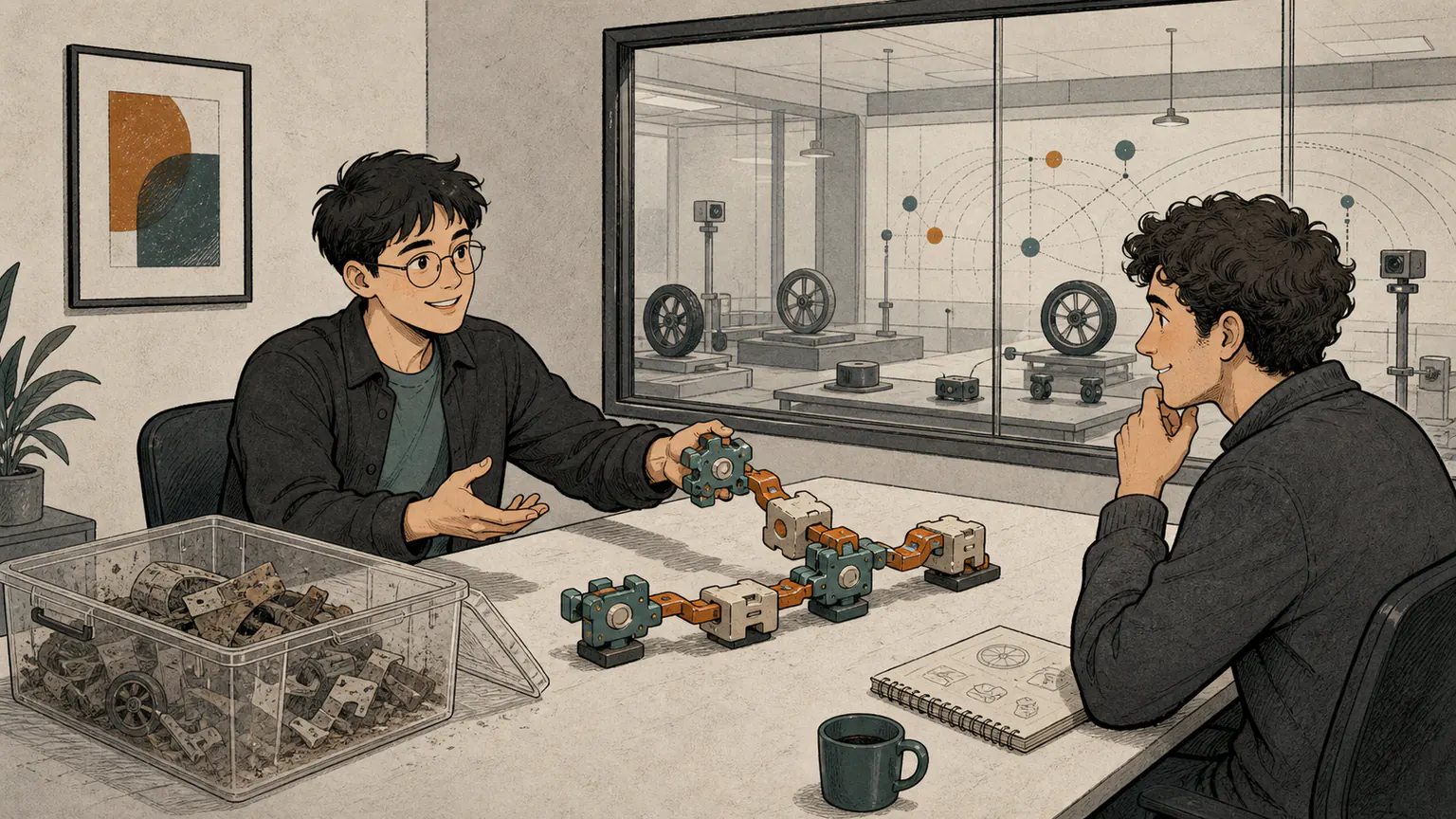 Forest sets aside a dusty archive of old project pieces and offers a fresh internship mechanism that opens a path into a small mobility workshop